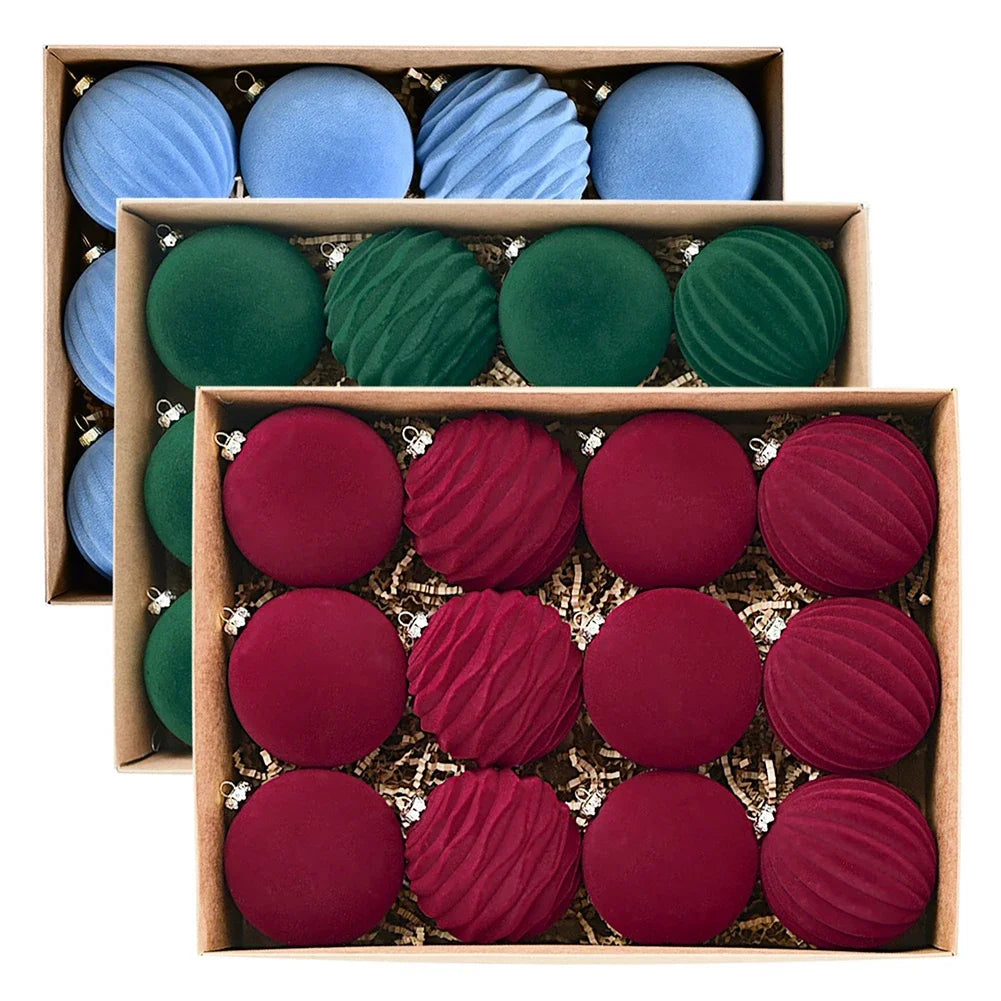 Christmas Ball Ornaments Flocked Christmas Ornaments Festive Decoration Hanging Rope For Christmas Tree Velvet Hanging Balls Set Oasis Select