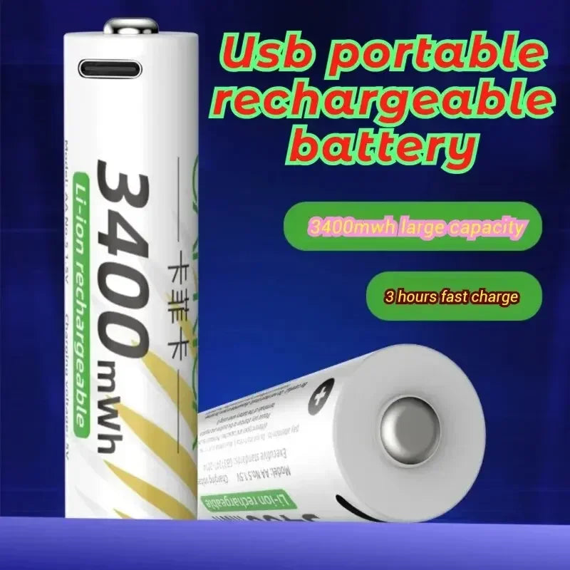 New Li-ion AAA and AA Rechargeable Batteries USB Lithium-ion 3400mWh 1.5V AA Rechargeable Batteries+800mWh 1.5V AAA Battery Oasis Select