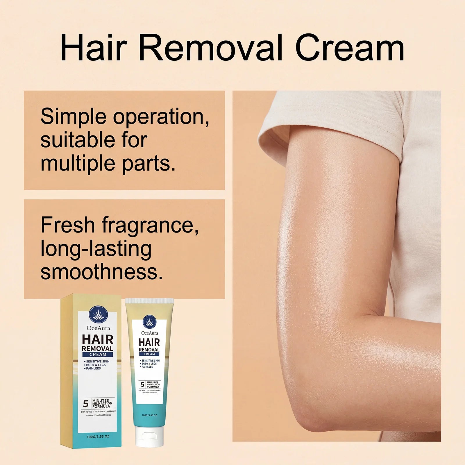 Hair Removal Cream Painless Quick Dissolve Body Hair Growth Inhibitor Smooth Silky Skin Non Irritating Depilatory Lotion Oasis Select