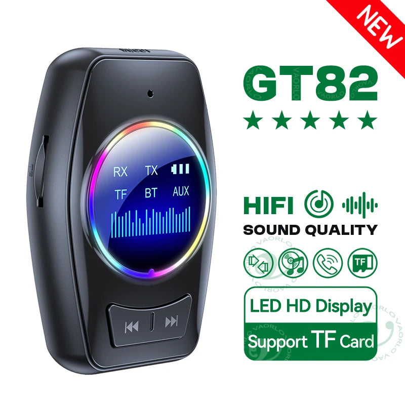 RGB Bluetooth 5.4 Audio Transmitter Receiver LED Display Hifi Music Wireless Adapter With Mic 3.5MM AUX TF Card Play For TV Car Oasis Select Standard Edition