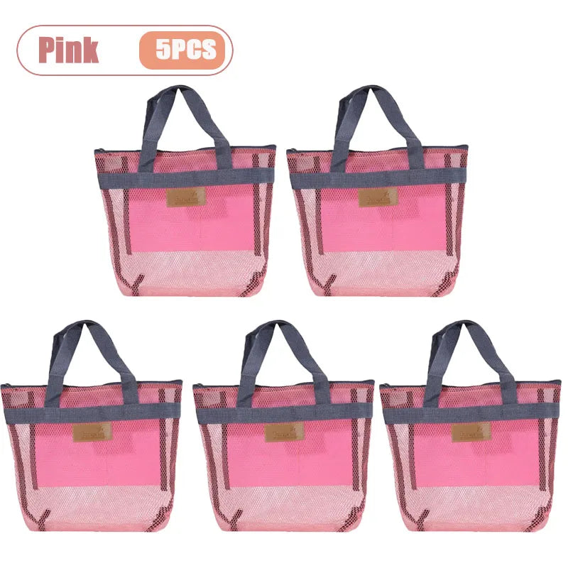 1-5PCS Large Mesh Beach Tote Bag for Swimming Pool Travel Portable Handy Storage Pouch for Wet Clothes Toiletries Towel Oasis Select Pink-5PCS