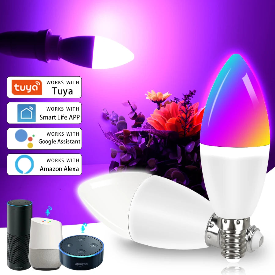 E14 Wifi Smart Light Bulb Candle Lamp 220V 5W 7W 9W Dimmable Tuya Smart Life APP Voice Control Bulbs With Alexa Google Home Oasis Select