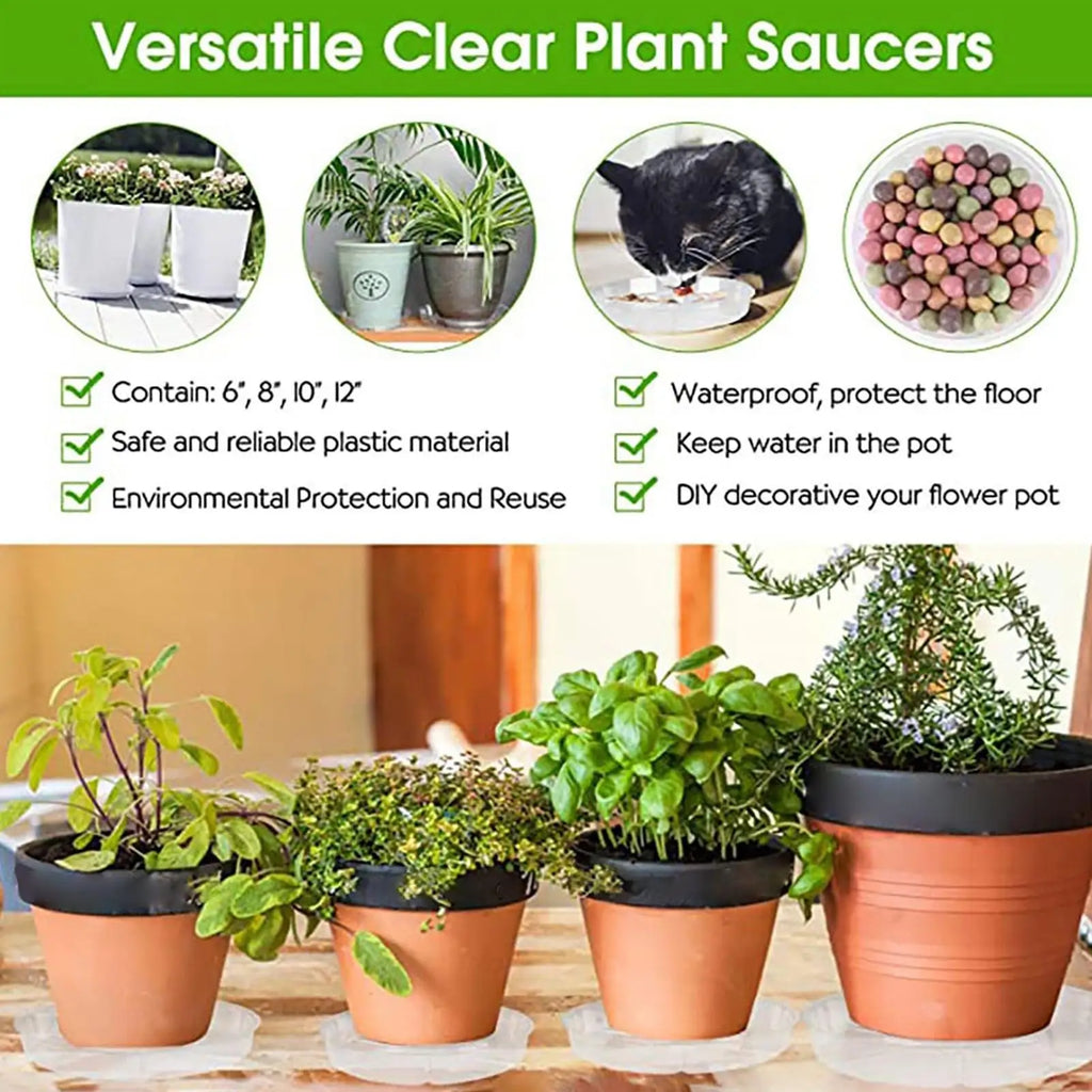 5Pcs Plant Pot Tray Clear round Flower Pot Trays Clear Plastic Plant Saucers Desktop Trash Storage Bases for Home Garden Oasis Select