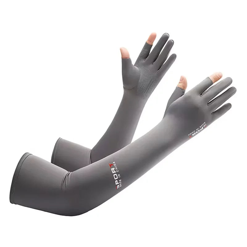 1Pair Sport Arm Sleeves Cycling Running Fishing Climbing Arm Cover Sun UV Protection Ice Cool Sleeves 5 Finger Cuff Oasis Select Grey as picture