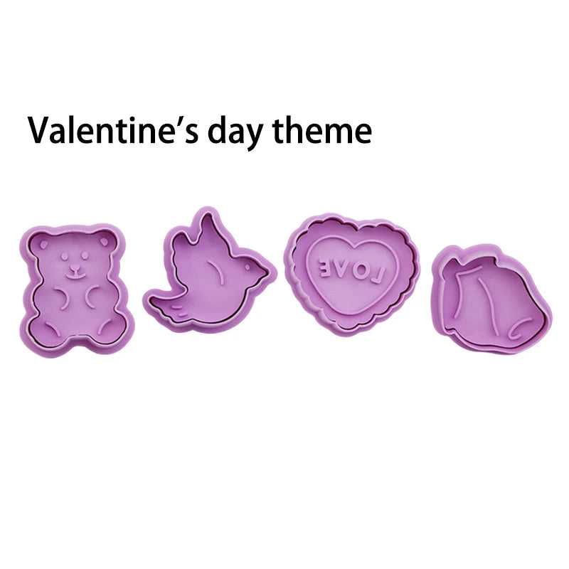 3D Cartoon Cookie Cutter Stamp Set – 4-Piece DIY Baking Mould Cookie Cutter Mould Set Oasis Select valentine