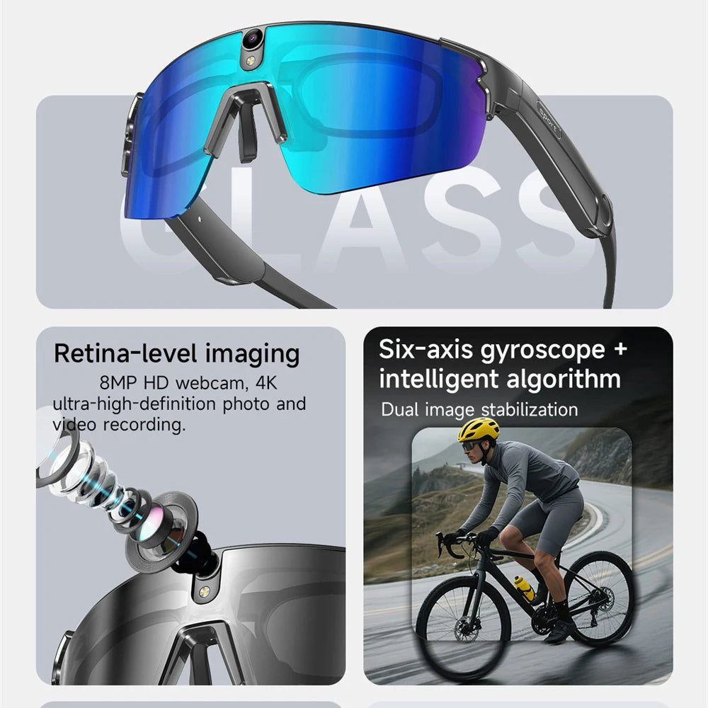 Cycling AI Smart Glasses 4K HD 800W Camera Bluetooth Call Translation Anti-shake Sunglasses Men Women Anit UV Waterproof Music Oasis Select