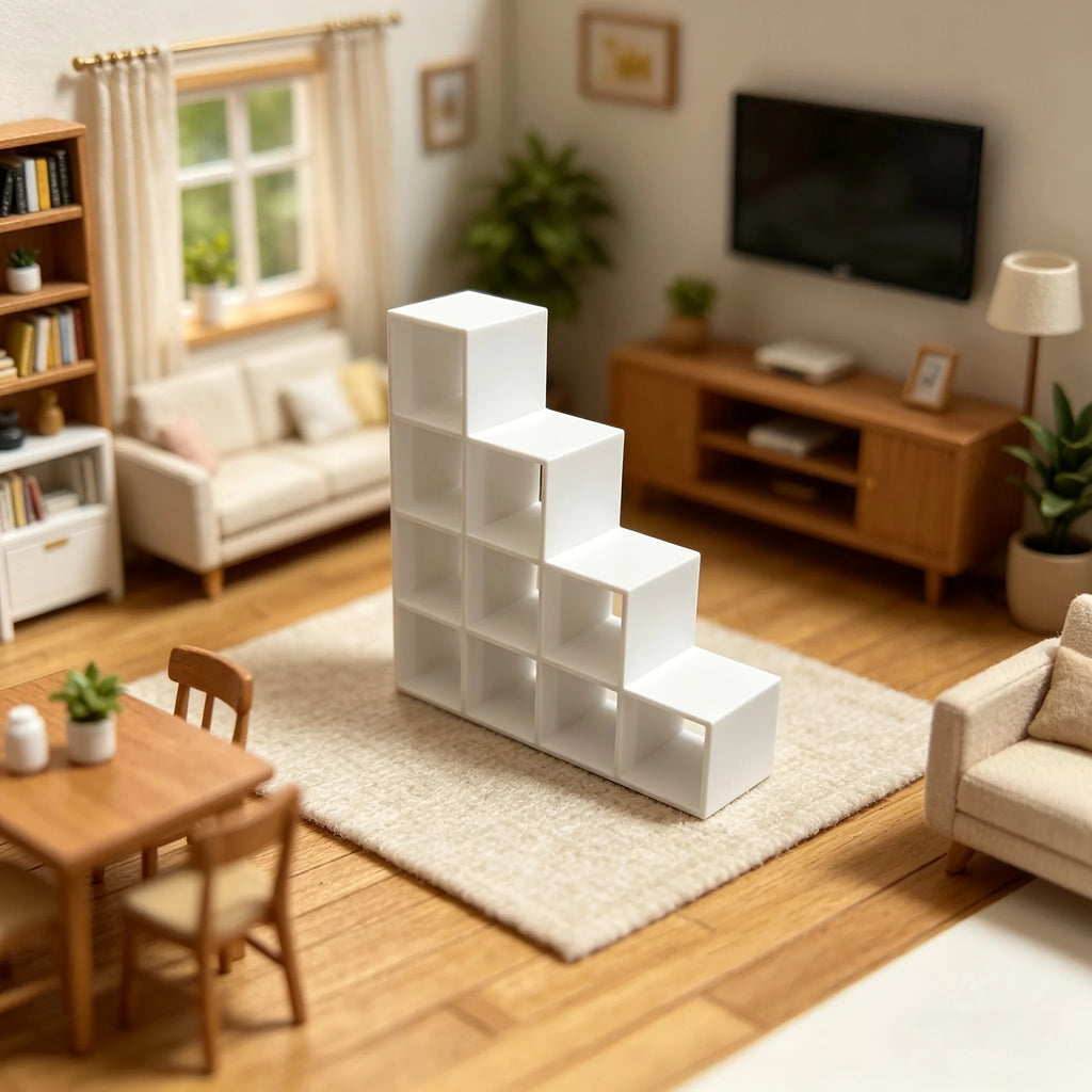 1:12 Scale Stair Step Miniature Display Shelf 3D Printed Grid Dollhouse Storage Rack Mini Organizer for Doll House Book Ornament Oasis Select