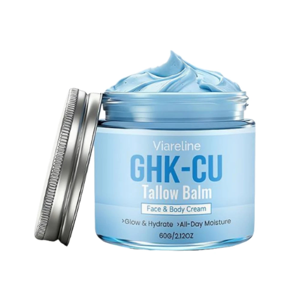 Natural GHK-CU Copper Peptide Tallow Balm Blue Cream - Brighten Hydrating Face & Body Moisturizer, for Dry Sensitive Mature Skin Oasis Select