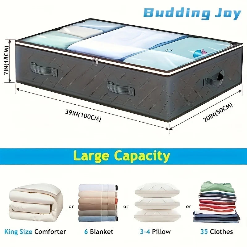 Bedside Storage Box with Lid, Under-Bedside Storage Bag with Transparent Window Reinforced Handles for Clothes, Bedding Oasis Select