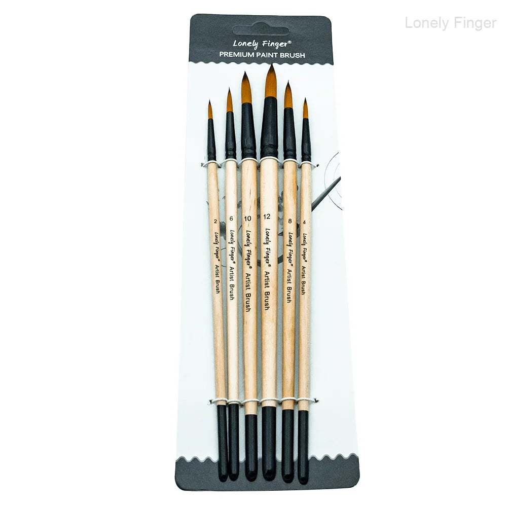 6pcs Paint Brushes Set, Artist Brush for Acrylic Oil Watercolor Gouache Artist Professional Painting with Synthetic Nylon Oasis Select 6pcs Wood Round
