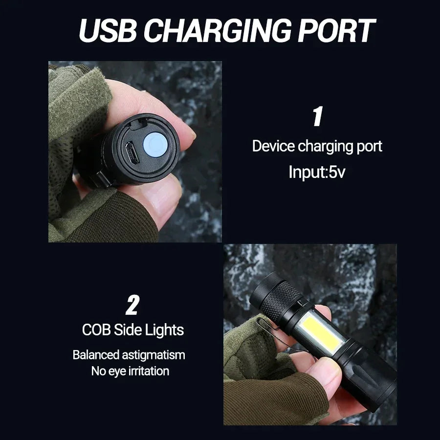 Mini Torch LED Rechargeable Flashlight Portable USB Charging Flashlight High Power Bank Camping Waterproof Long Range Lantern Oasis Select