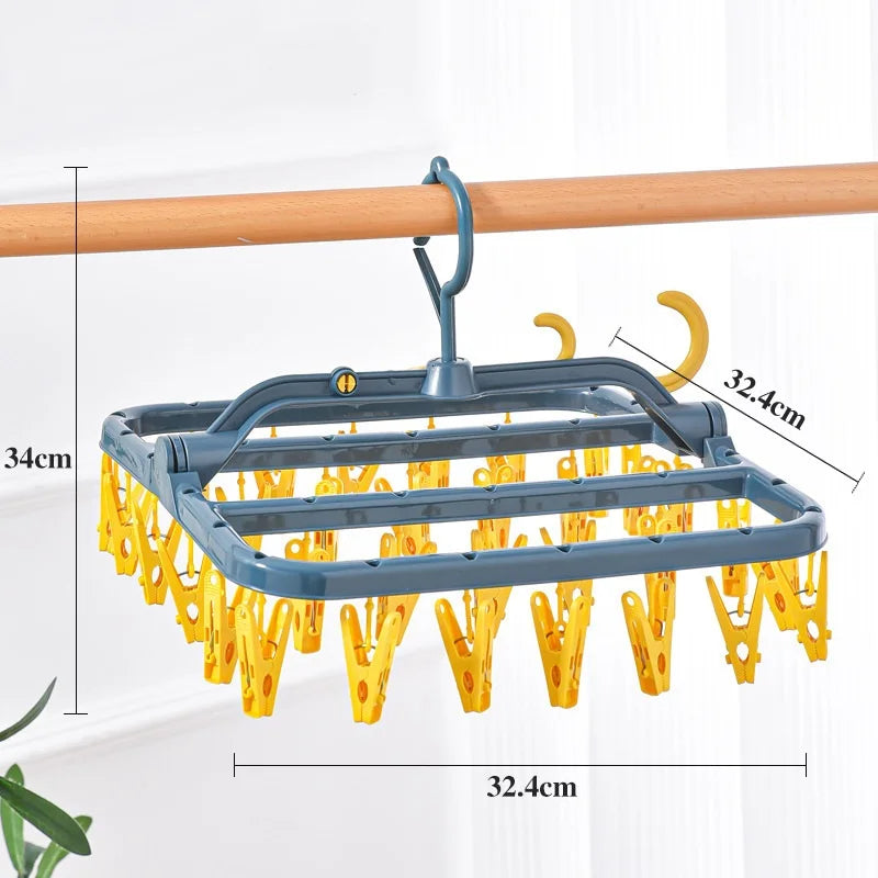 32-Clip Foldable Clothes Drying Rack | Windproof Laundry Hanger