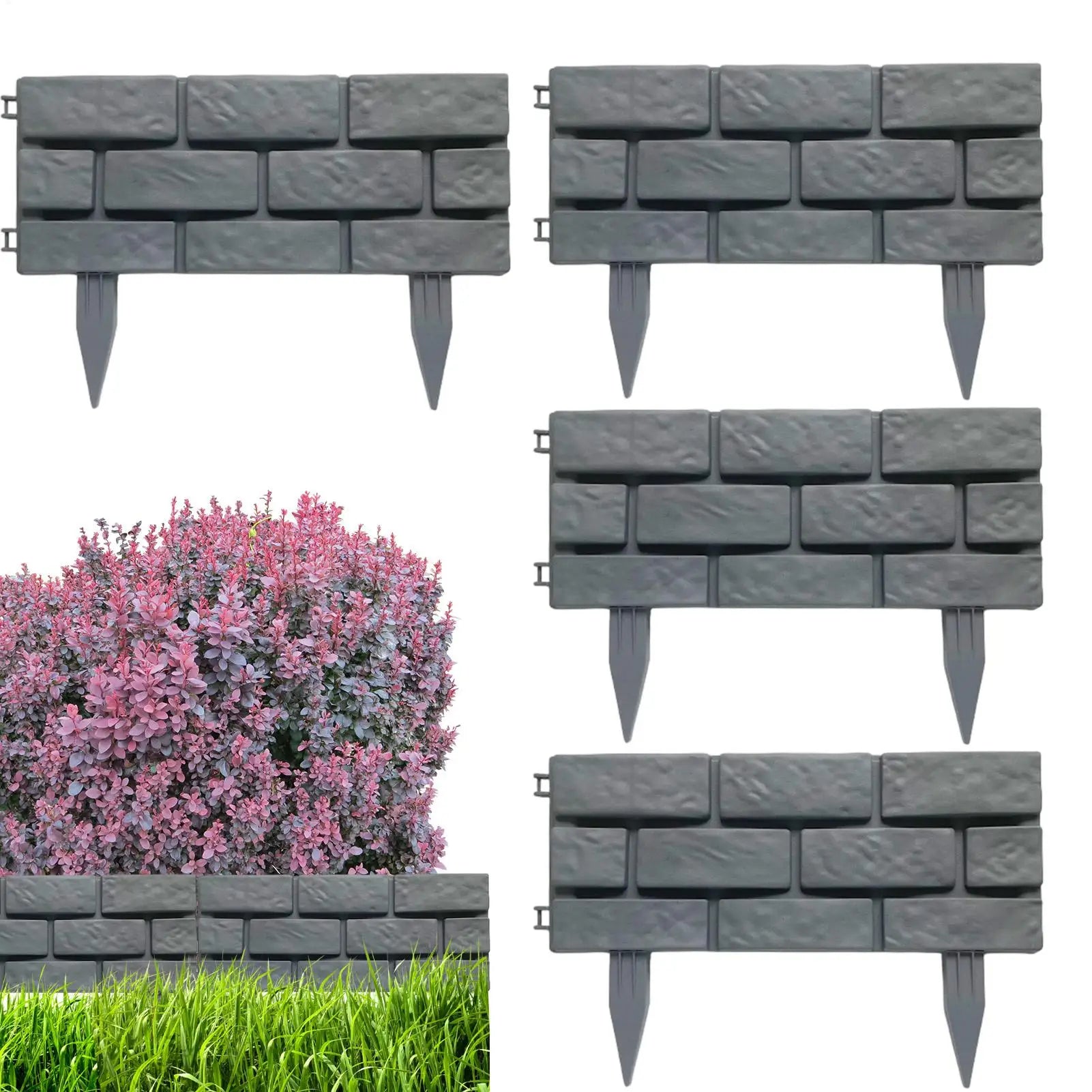 4Pcs Folding Fence Imitation Stone Garden Barrier Outdoor Lawn Decoration Easy Assembly Durable Splicing Fence for Garden Yard Oasis Select