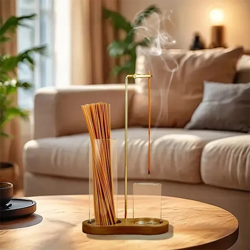 Wire Incense Burner Solid Wood Glass Incense Burner Modern and Simple Sandalwood and Agarwood Upside Down Incense Tube Oasis Select