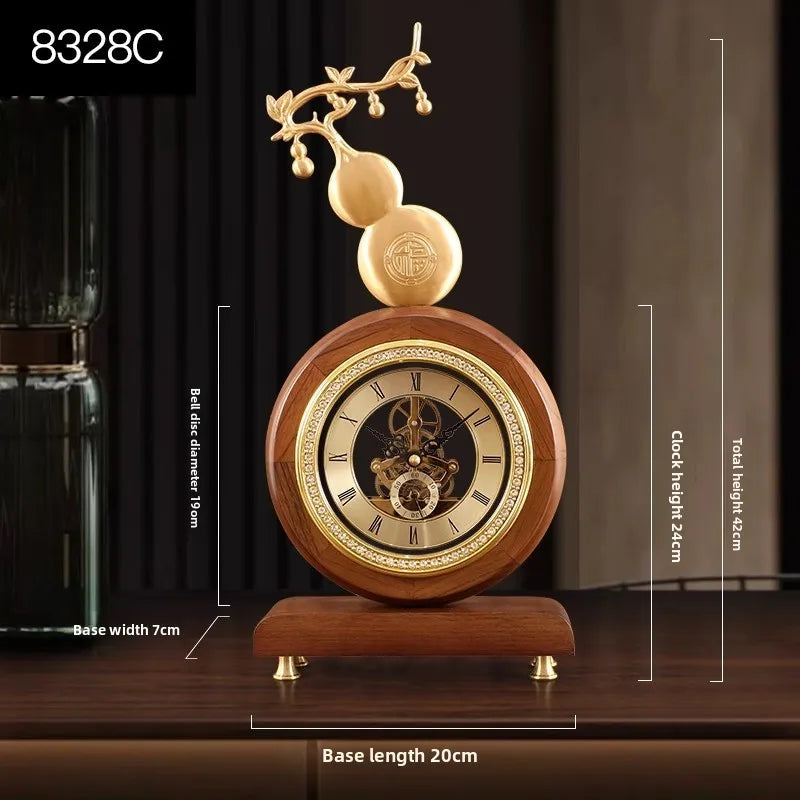New Chinese-style Solid Wood Wall Clock TV Cabinet Bedside Clock Living Room Desktop Decoration Simple Quartz Desk Clock Oasis Select 8328C