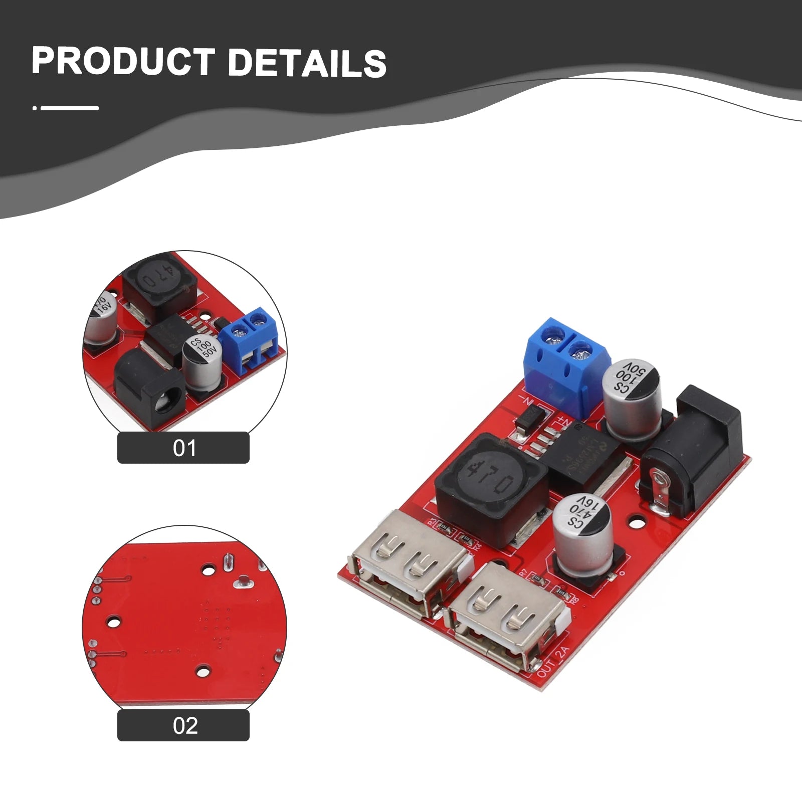 DC 6V-40V To 5V 3A Double USB Charge DC-DC Step-down Converter Module With Wire For Vehicle Solar Controller Charger Oasis Select