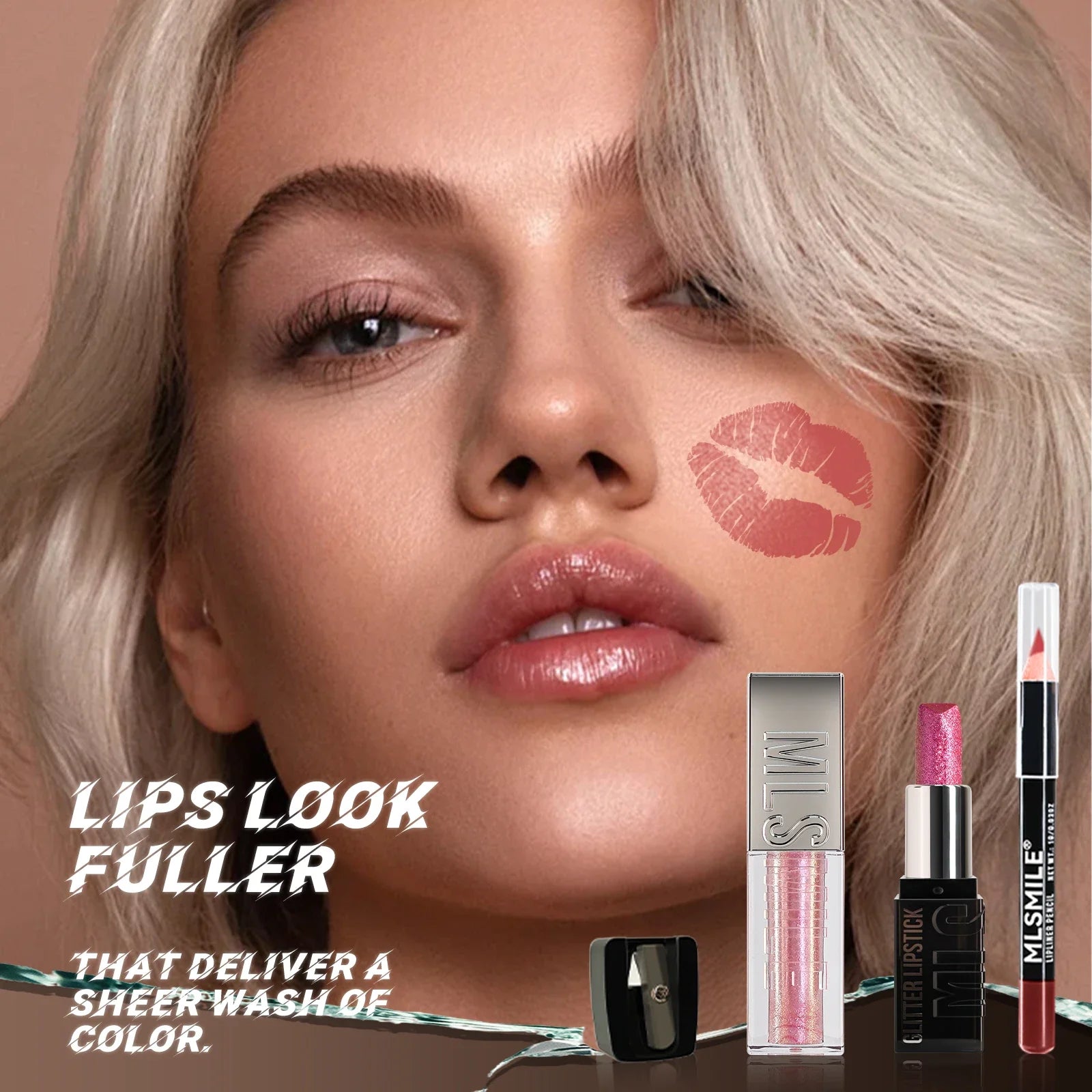 MLSMILE Diamond Lip Gloss, Liner & Lipstick Makeup Kit