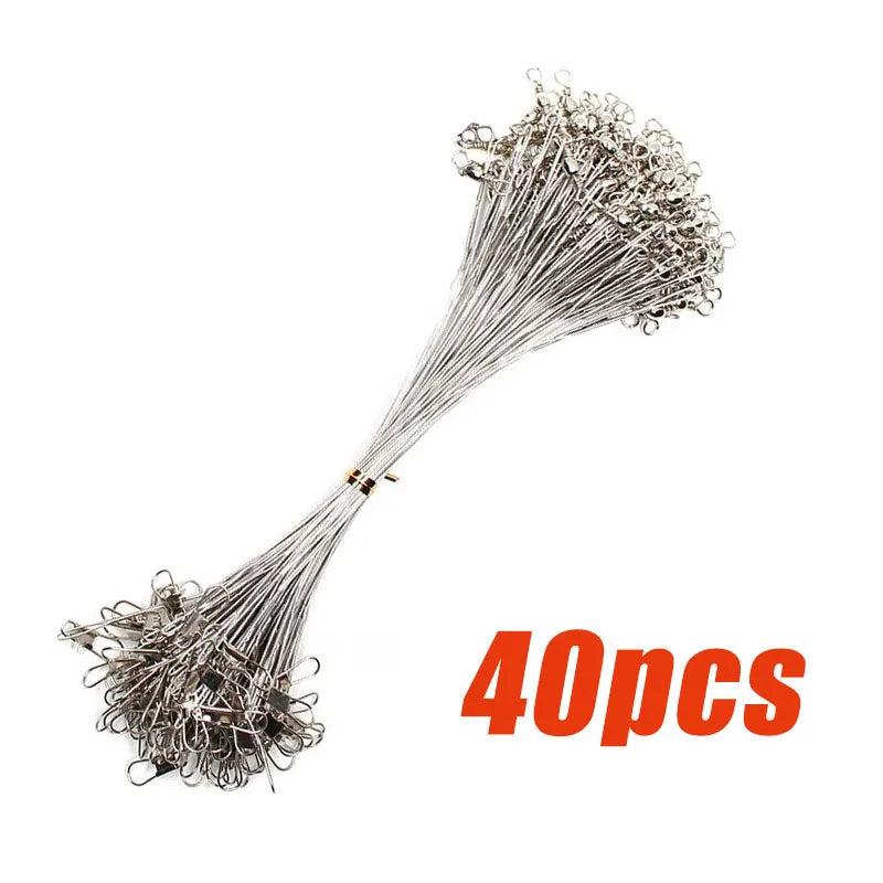 20/100PCS Anti Bite Steel Fishing Line Steel Wire Leader With Swivel Fishing Accessory Lead Core Leash Fishing Wire 15CM/25CM Oasis Select 40pcs Silver 15cm