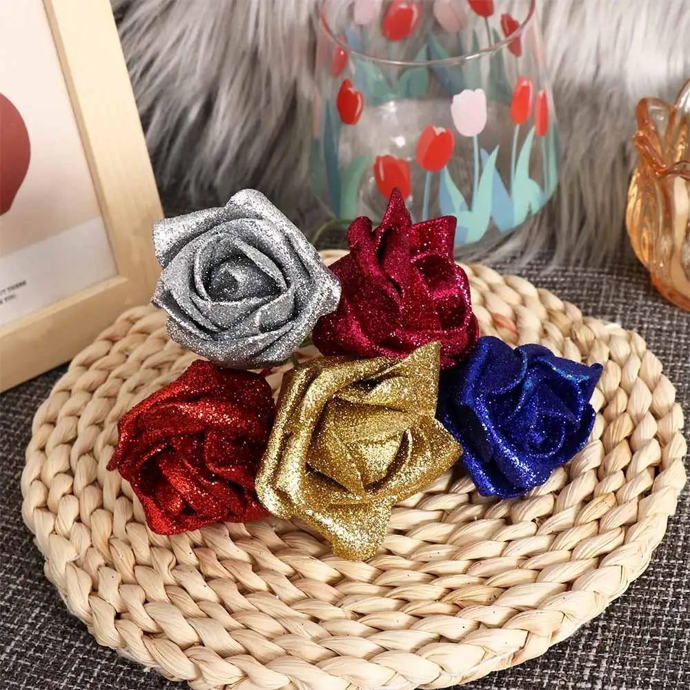 10pcs Glitter Foam Artificial Rose Heads | DIY Wedding Bouquet