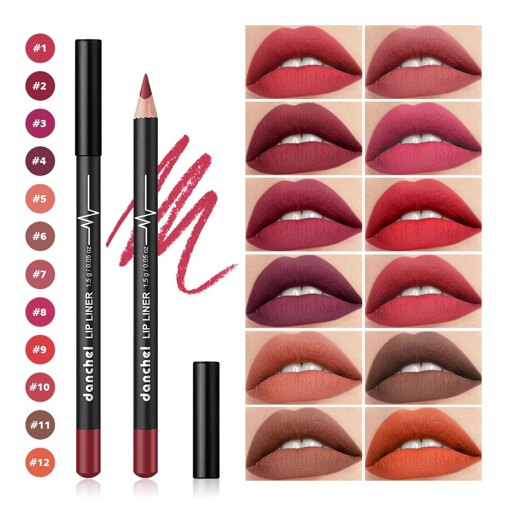12 Colors Semi-Matte Lip Liner Pencil Set Color Rendering Easy Makeup Waterproof Smudge-proof Durable Lip Makeup Cosmetics Oasis Select
