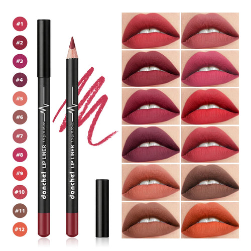 12 Colors Semi-Matte Lip Liner Pencil Set Color Rendering Easy Makeup Waterproof Smudge-proof Durable Lip Makeup Cosmetics Oasis Select