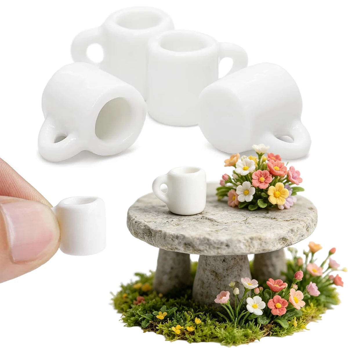 1:12 Scale Miniature Coffee Mugs Resin Dollhouse Kitchen Tableware Realistic White Cups DIY Craft Desk Ornament Set Oasis Select