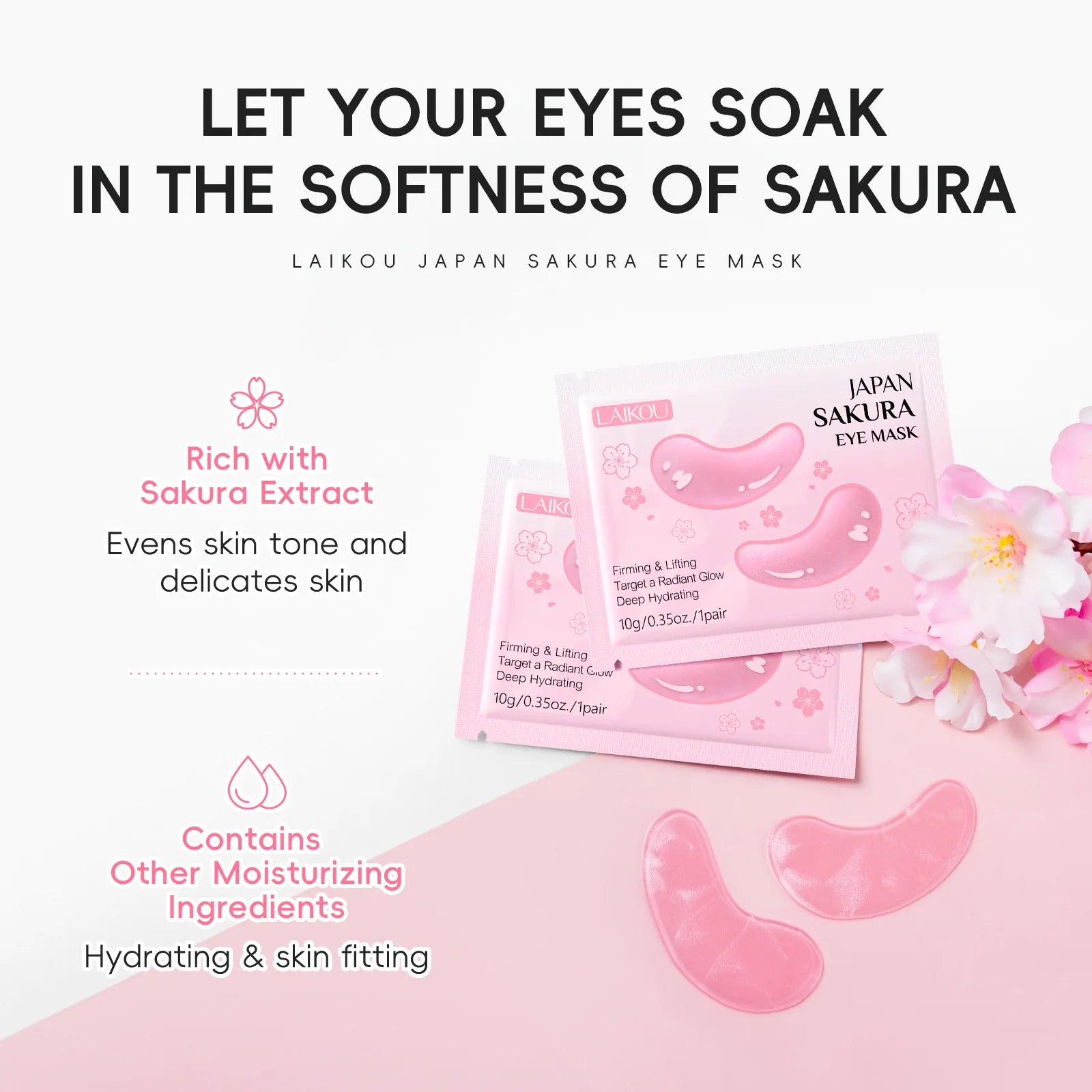 LAIKOU Japan Sakura Eye Mask Firming Hydrating Under Eye Patches Anti Dark Circles Puffy Eyes Oasis Select