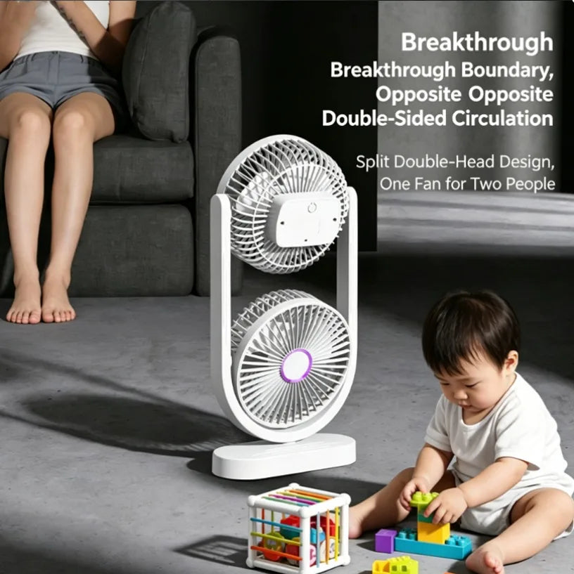 Portable Turbo Desk Fan 3 Speeds Ultra Quiet Type-C Rechargeable Dual Head Air Circulation Fan for All USB Power Sources Oasis Select