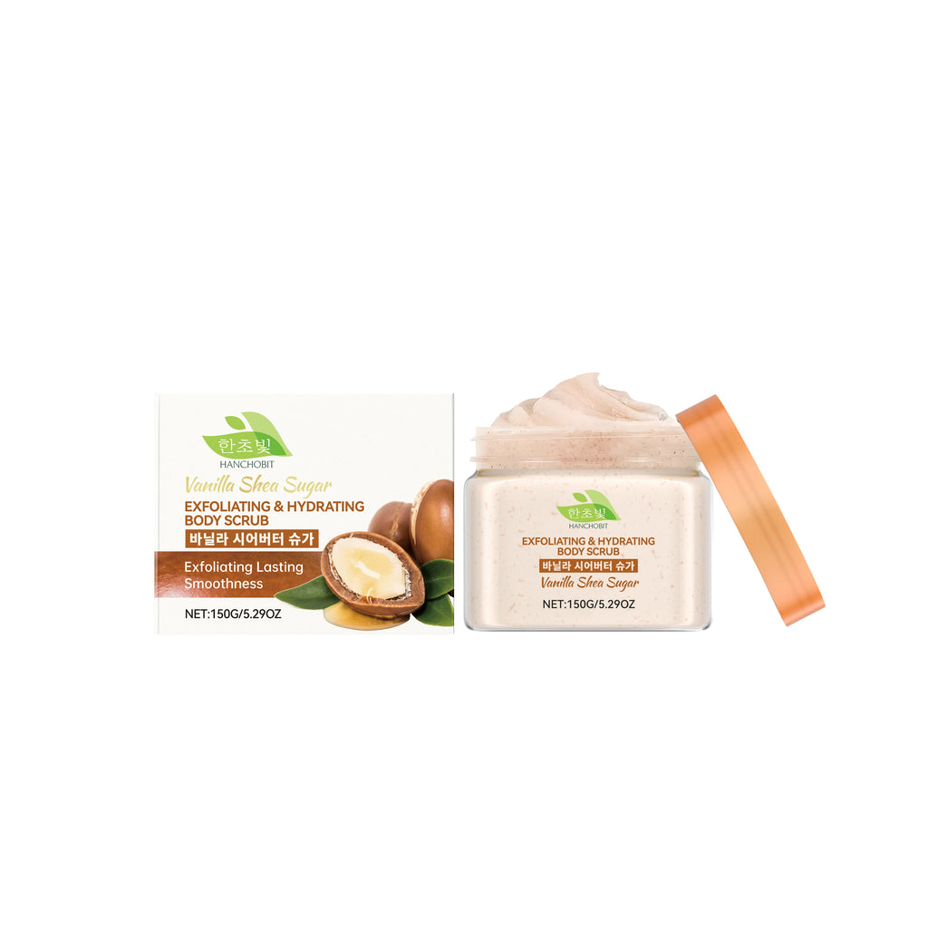 White Peach / Vanilla Shea Fruit Exfoliating Body Scrub for Dead Skin Removal Deep Cleansing Pore Shrinking Nourishing Skin Care Oasis Select Vanilla