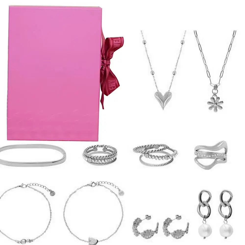 Jewelry Advent Calendar 10 Days Countdown to Christmas Calendar Countdown Box Trendy Stainless Steel Jewelry for Adults Oasis Select Silver L