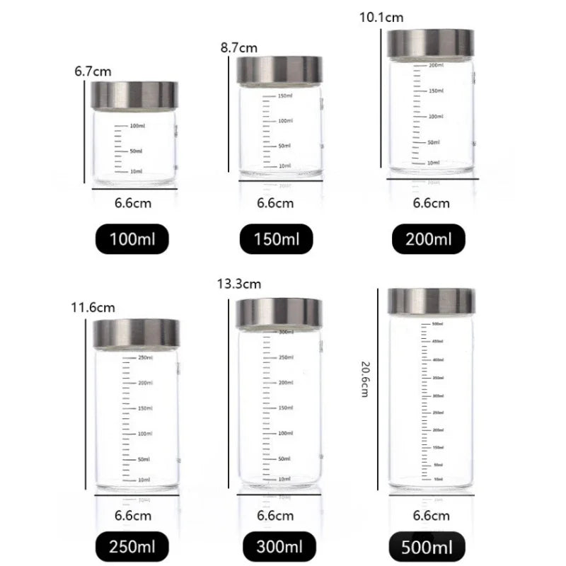 2Pcs 100-500ml Glass Storage Cup Portable Seal Thickening High Borosilicate Thermostability Liquid Storage Cup Scale Sealed Jar Oasis Select