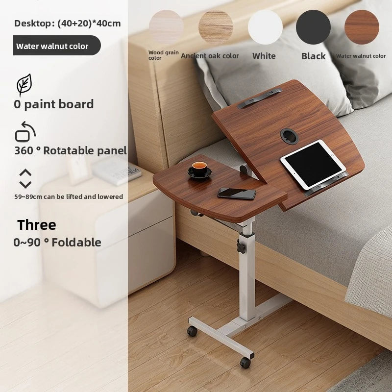 Multi-functional Household Goods Bed Desk Bedroom Mobile Table Foldable Rotating Lifting Bedside Table Oasis Select Walnut B