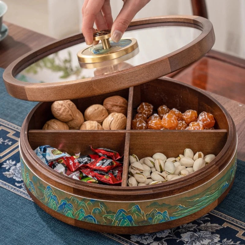 Solid Wood Grid Dried Fruit Box Chinese Style Household Living Room Light Luxury High-end Snack Melon Seed Storage Box Oasis Select