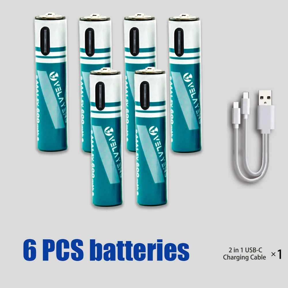 Long Lasting 600mAh AAA Rechargeable Battery Durable AAA Battery with USB C Charge Cable for High-Drain Devices Cameras Remotes Oasis Select 6PCS Battery 1Cable China Mainland