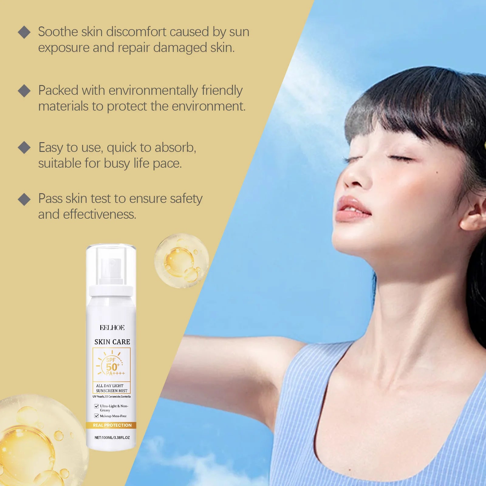Eelhoe SPF 50+ Sunscreen Spray – Waterproof Face & Body Mist