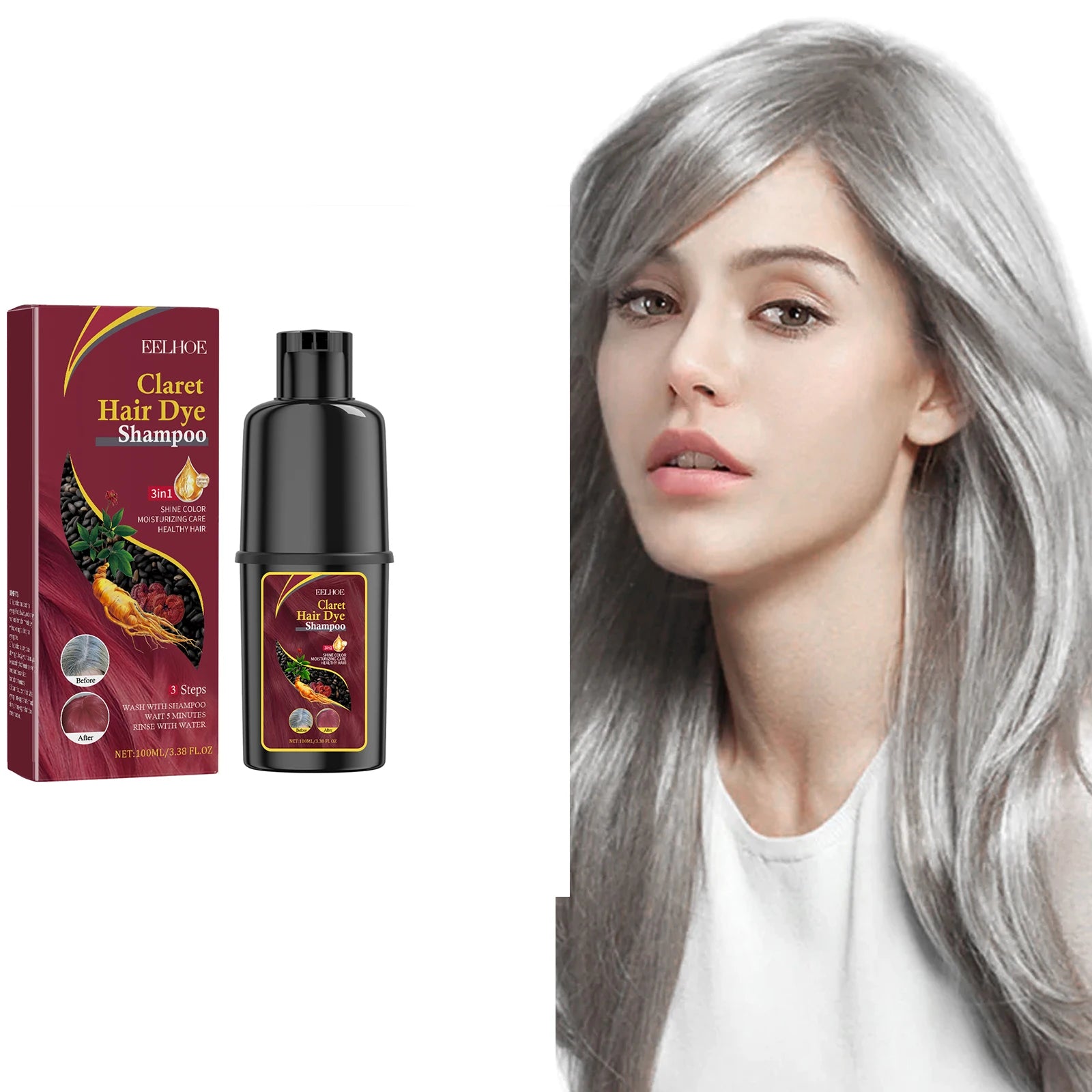 Eelhoe 3-in-1 Black Hair Dye Shampoo – Color & Repair 100ml