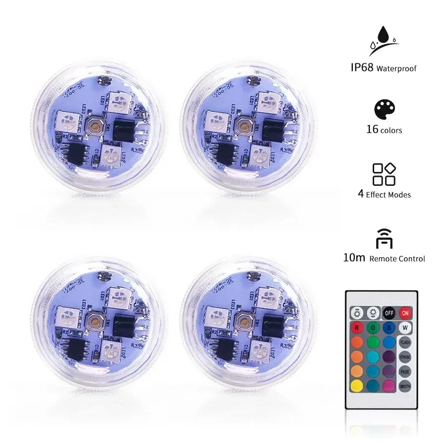 Submersible LED Lights with Remote Control RGB Changing Underwater Light Small Led Candle Light for Pool Party Wedding Decor Oasis Select 4 Lamps 1 Remote