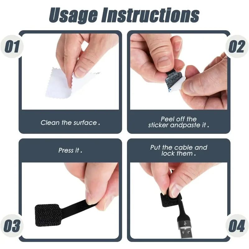 New Reusable Cable Ties Velcro Ties Self-Adhesive Power Cord Cable Holder Adjustable Cord Storage Desktop Organiser Manager Oasis Select
