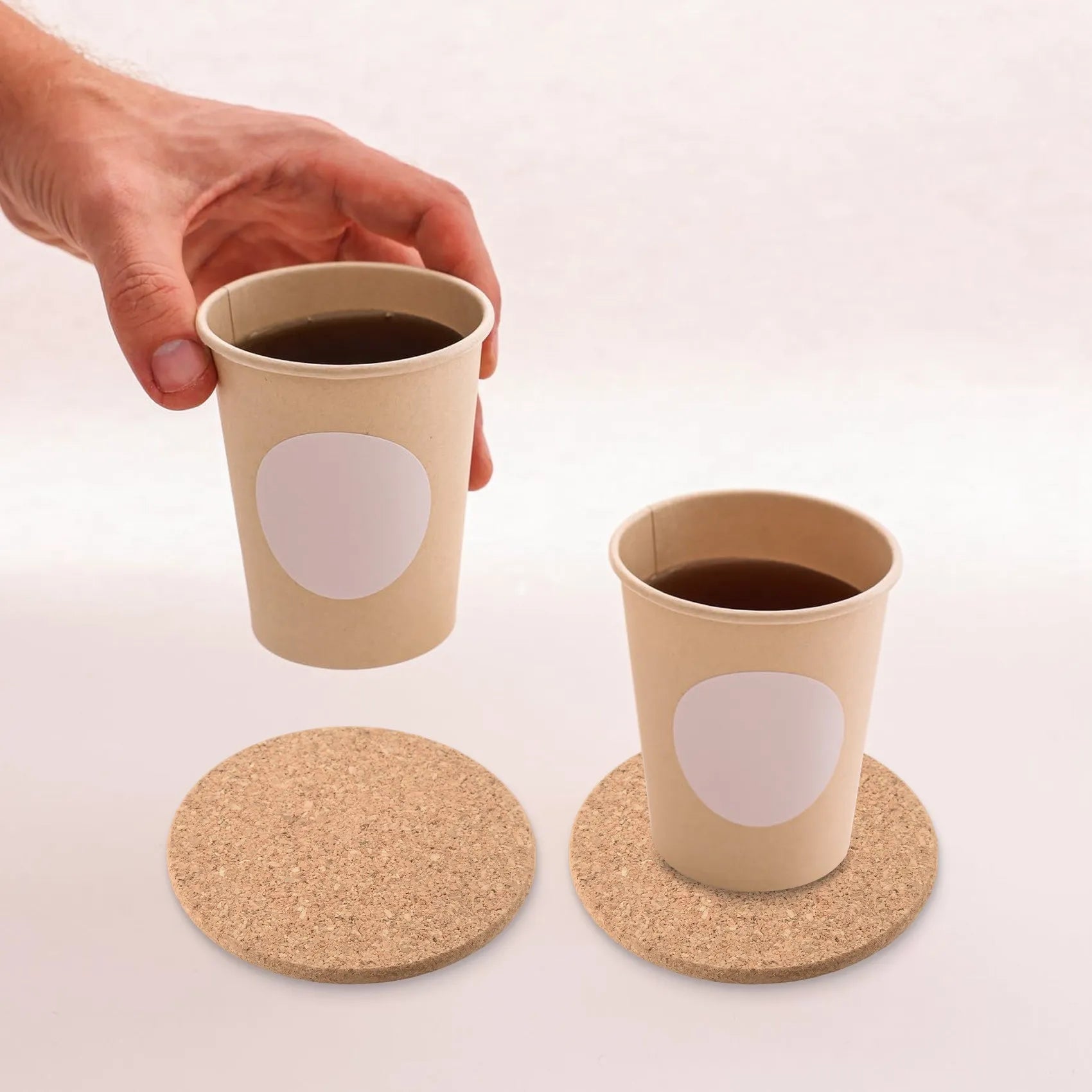Set of 10 Cork Bar Drink Coasters - Absorbent and Reusable - 90mm, 5mm Thick Oasis Select