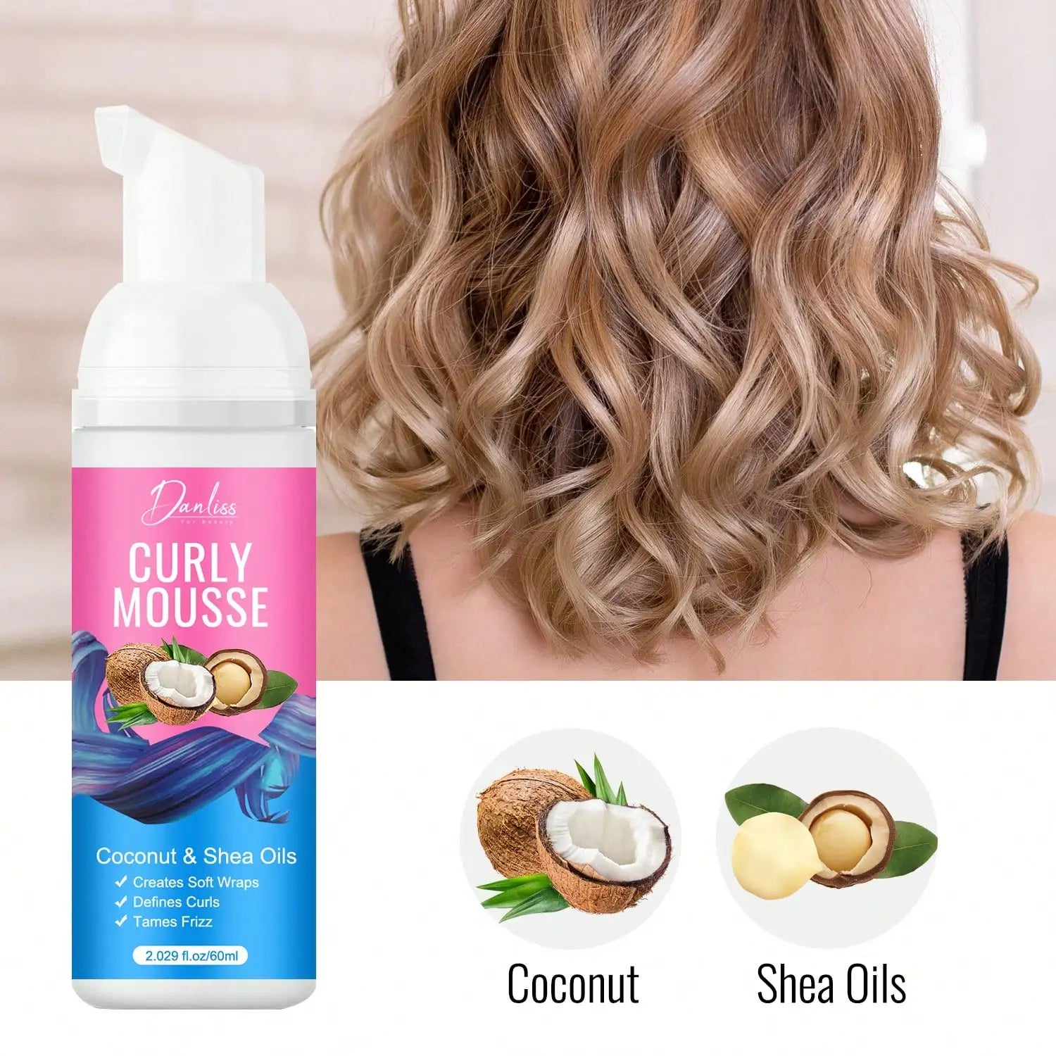Lanemay Curl Mousse – Alcohol-Free Curl Definer & Moisturizer Curl Styling Mousse Oasis Select