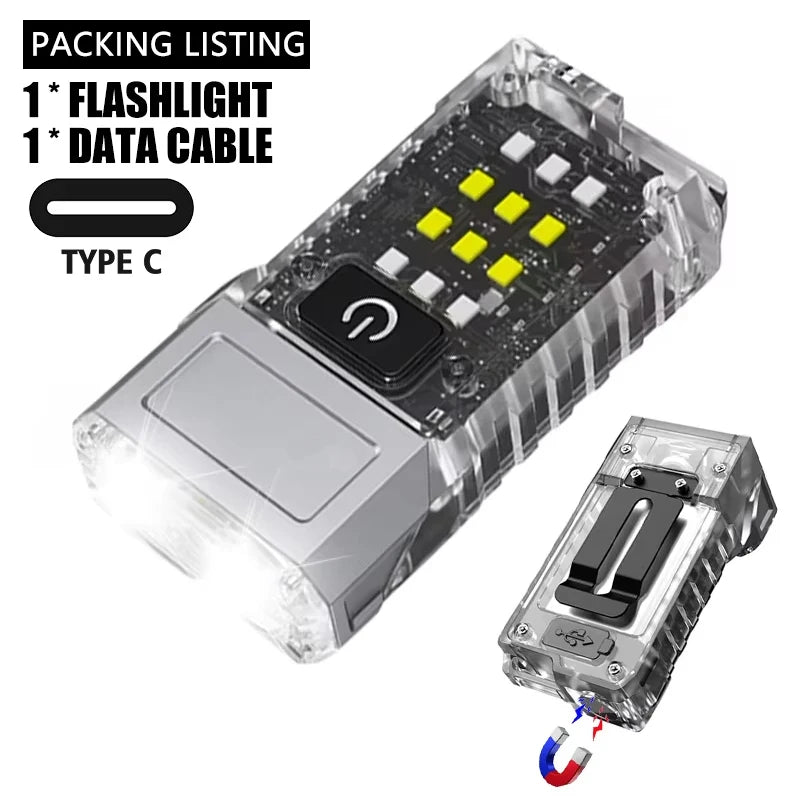 Mini LED Magnetic Flashlight 2000LM 8 Modes USB Rechargeable