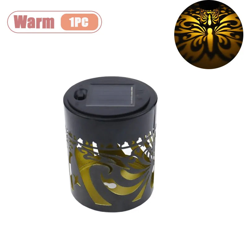 1-8PCS Solar Butterfly Wall Light Iron Hollow Projection Lamp Vintage Pattern Shadow for Outdoor Fence Gate Garden Decoration Oasis Select Warm-1PC