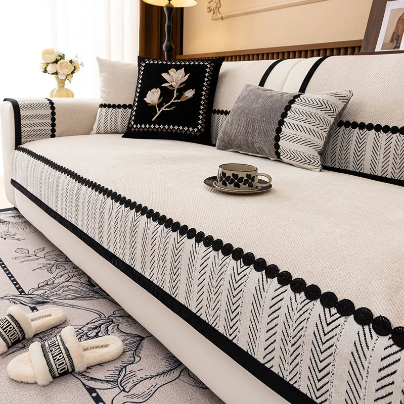 2025 New Four-season Universal Sofa Cushion Chenille Seat Cushion Fixed Anti-slip Sofa Cover Couch Covers for Sofas Oasis Select 110cm X 160cm White