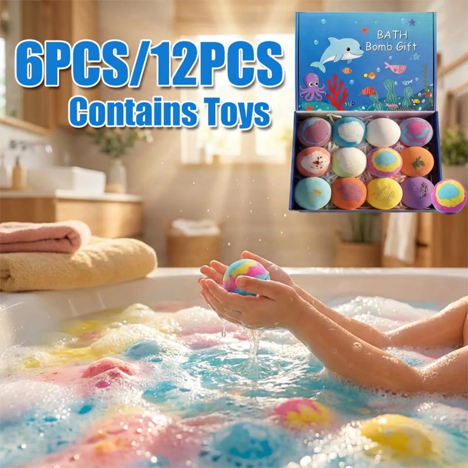 6-12PCS Bath Bombs Surprise Toy Inside Bath Bombs Natural Mega Bubbles Ocean Theme Skin Friendly Set Birthday Gift Oasis Select