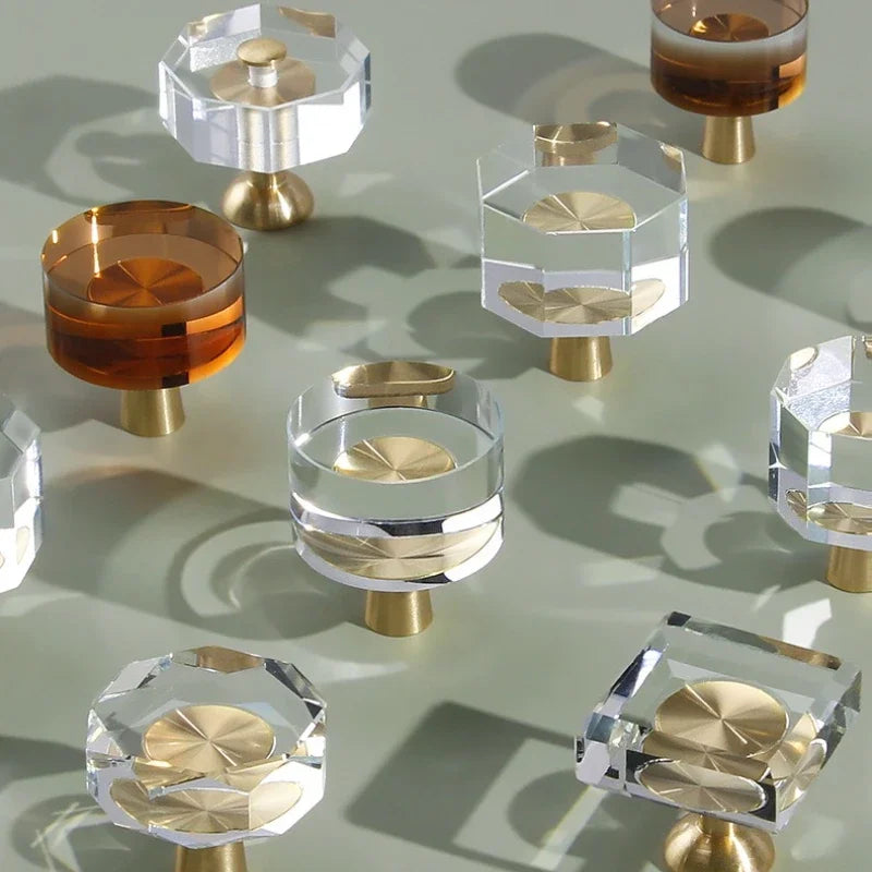 Cupboard Door Handle for Furniture Hardware Solid Brass Crystal Glass Cabinet Pull Kitchen Storage Door Handles Drawer Knobs Oasis Select