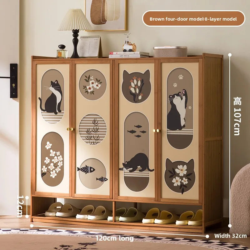 Shoe cabinet household entrance home storage cabinet integrated against the wall entrance shoe rack multi-layer simple storage Oasis Select Four doors and 8