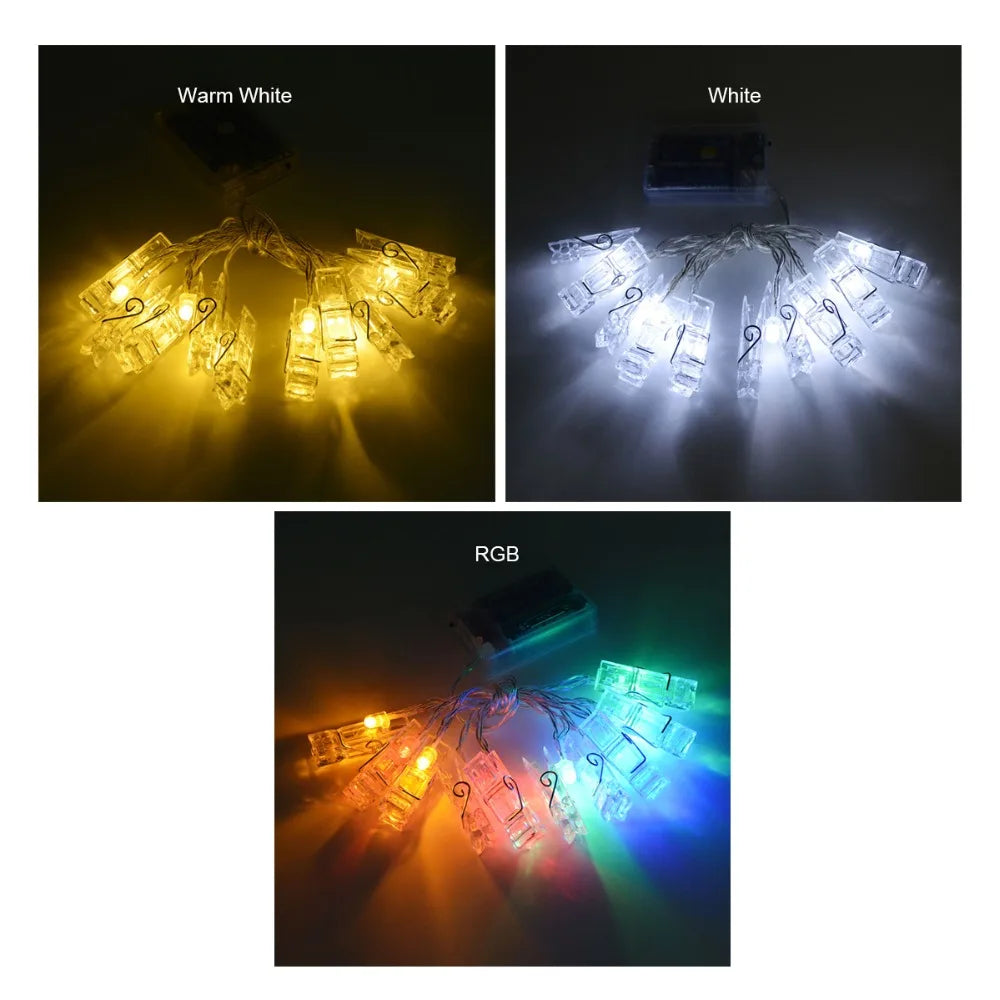 1M 2M Photo Clips String Lights Christmas Fairy Lights Battery-operated Garland Hanging Picture Cards Holder Holiday Lamp Decor Oasis Select