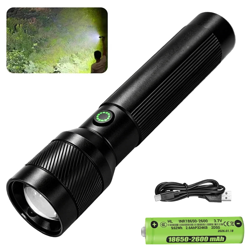 ZHIYU 1200LM Tactical Flashlight USB-C Rechargeable Zoomable Torch