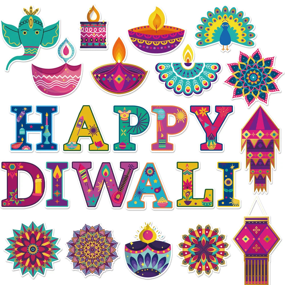 25PCS Indian Diwali Theme Party Decoration DIY HAPPY DIWALI Paper Chalkboard Decoration Card Stickers Oasis Select
