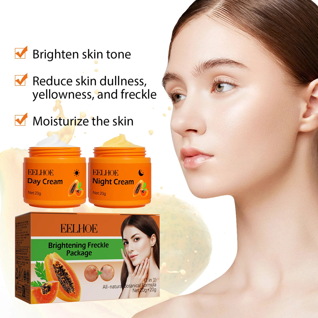 Papaya Brightening Freckle Face Cream Set Day Night Sun Spots Corrector Fade Pigment Brighten Skin Tone Day & Night Moisturizer Oasis Select